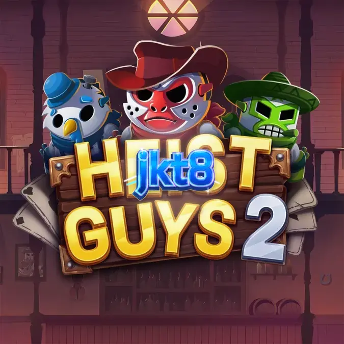 Tampilan visual slot Heist Guys 2 dengan tema perampokan Barat